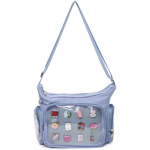 Gray Canvas Ita Bag Crossbody Kawaii Anime Pins Display for Cosplay & Travel - Picture 1 of 11